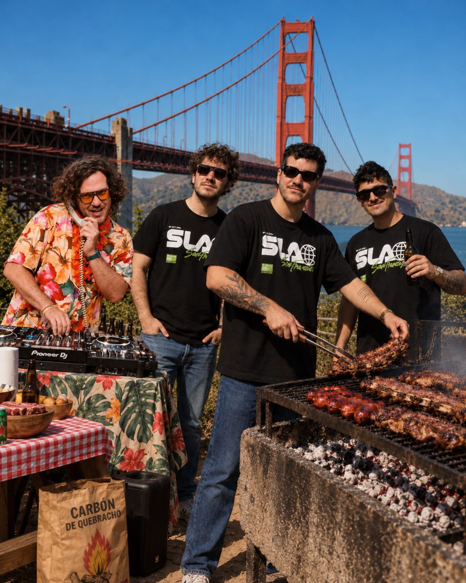 El equipo de SLA haciendo un asado frente al Golden Gate